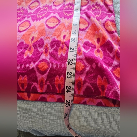 Jones New York Signature Ikat Print Tunic Top Medium Pink Orange Lace Neck - Picture 7 of 10